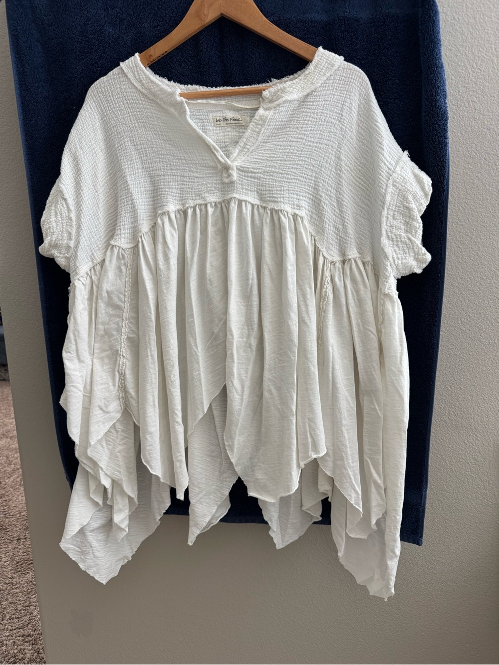 We The Free White Gauze Peasant Tunic with Handkerchief Hem, S